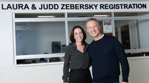 Laura and Judd Zebersky in front of Joe D Peds ER Registration Area