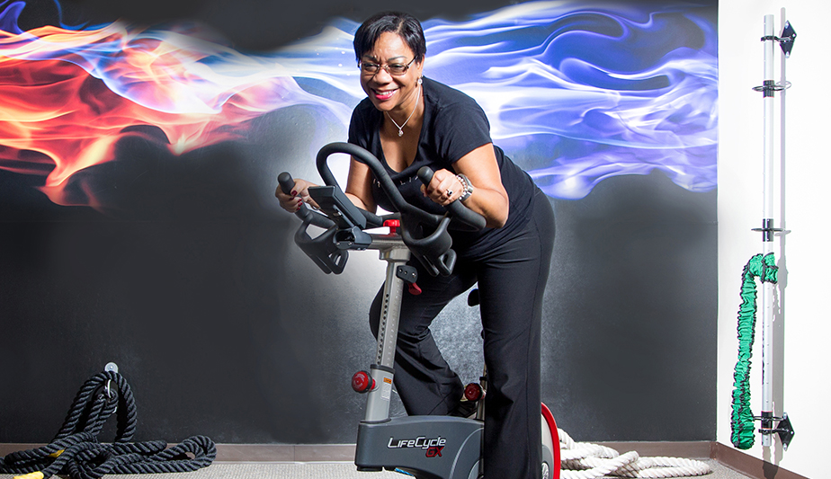 Norma using stationary bicycle