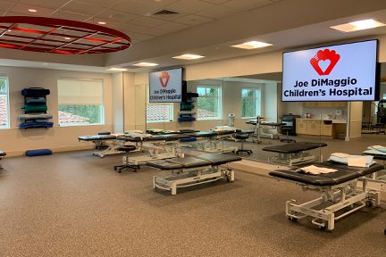 Joe DiMaggio Children's Hospital pediatric rehab gym beds at Memorial Hospital Miramar MOB 2