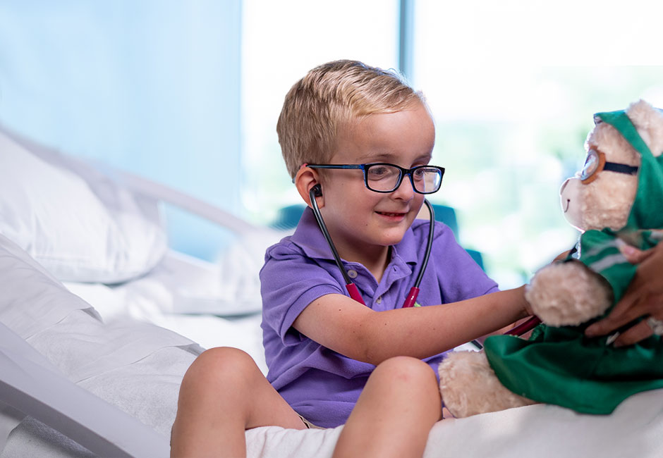 Cardiac patient Deacon with teddy bear